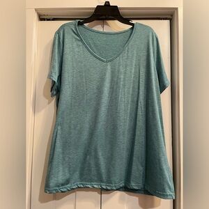 SHEIN Teal and Pink Short Sleeve V-Neck Tees